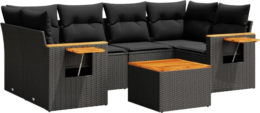 vidaXL 7 részes fekete polyrattan kerti ülőgarnitúra párnával