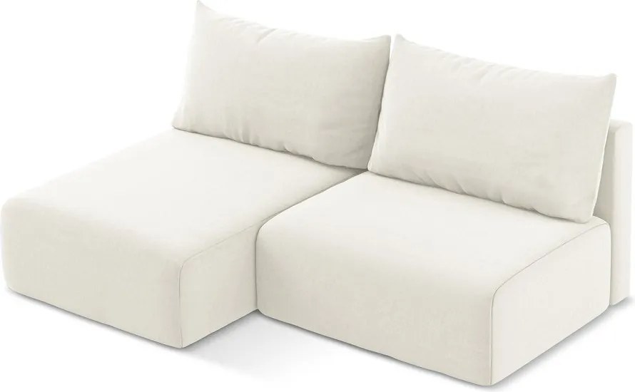 Krémszínű bársony kinyitható-tárolóhelyes sarokkanapé (bal oldali-heverő résszel) Kalena – Makamii