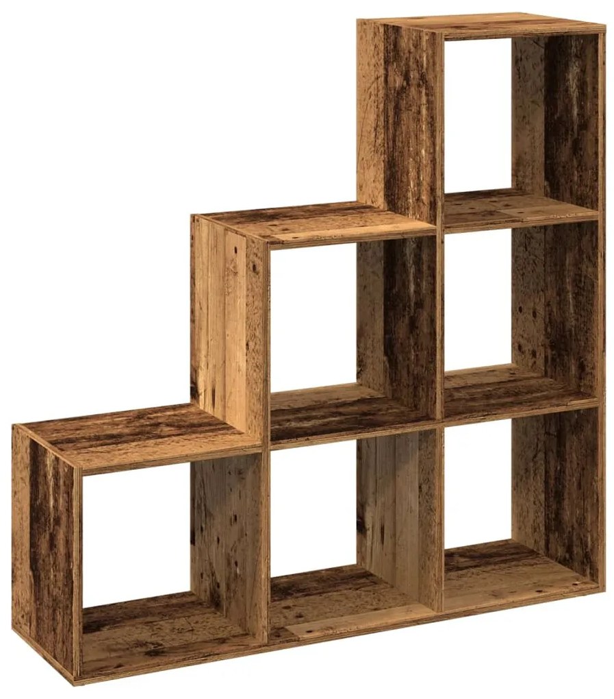 3 szintes antik fa színű fa elválasztó könyvespolc 99x29x99 cm
