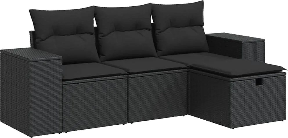 vidaXL 4 részes fekete polyrattan kerti ülőgarnitúra párnákkal