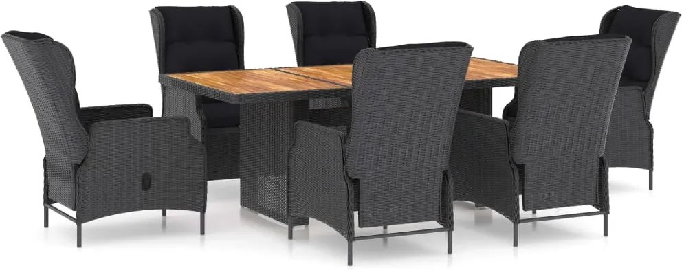 vidaXL 7 részes sötétszürke polyrattan kültéri étkezőszett párnákkal
