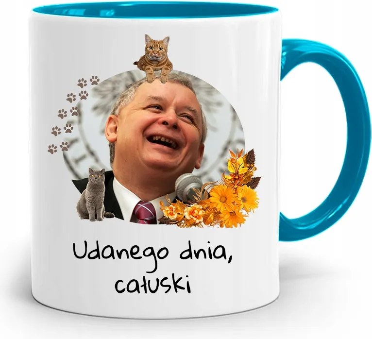 Kék Vicces Bögre Jaroslaw Kaczynski fényképes nyomattal