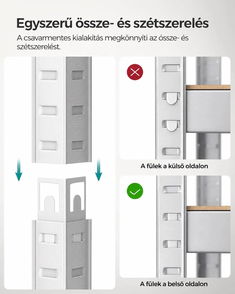 SONGMICS 2 db nagy teherbírású tárolóállvány, 4 állítható polccal, 80 x 40 x 160 cm, 520 kg/állvány, ezüst