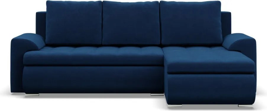 Tokio sarokkanapé, 2 ágyneműtartóval, bársony, jobboldali, kék