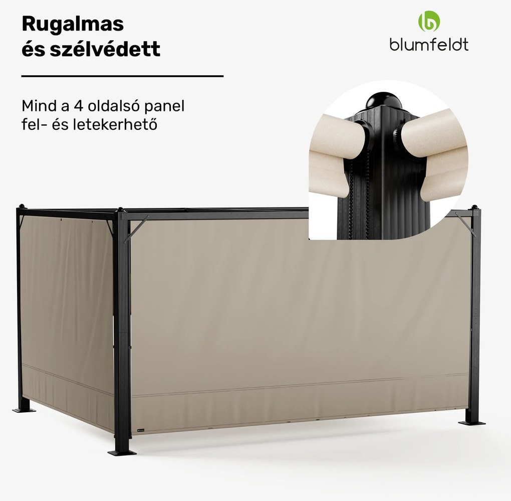 Blumfeldt Pantheon Cortina pavilon 3x4 m, időjárásálló, alumínium, porfestett, redőnyök
