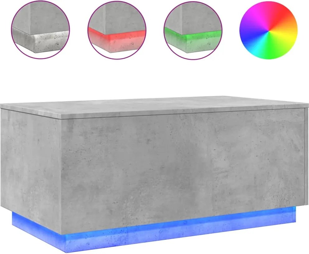 vidaXL betonszürke dohányzóasztal LED-lámpákkal 90x50x40 cm
