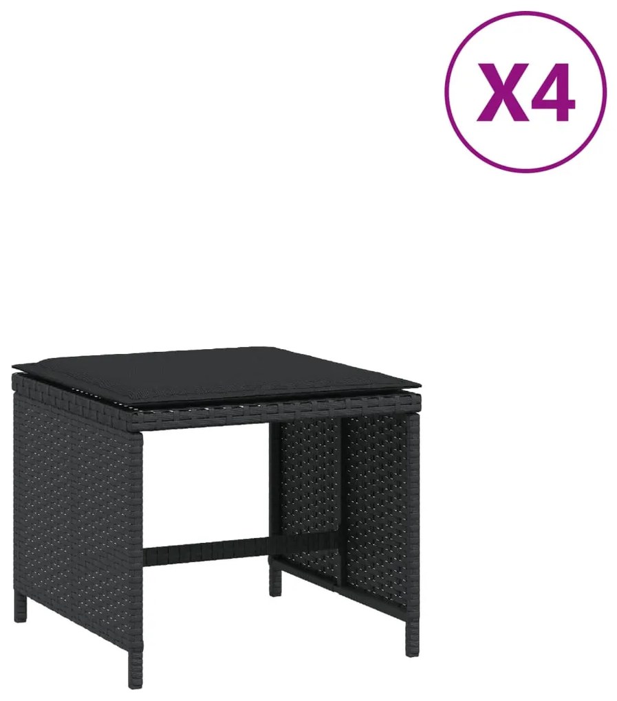 4 db fekete polyrattan kerti szék párnákkal 40 x 40 x 35 cm