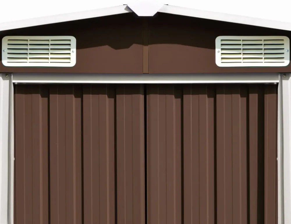 barna fém kerti fészer 257 x 580 x 181 cm