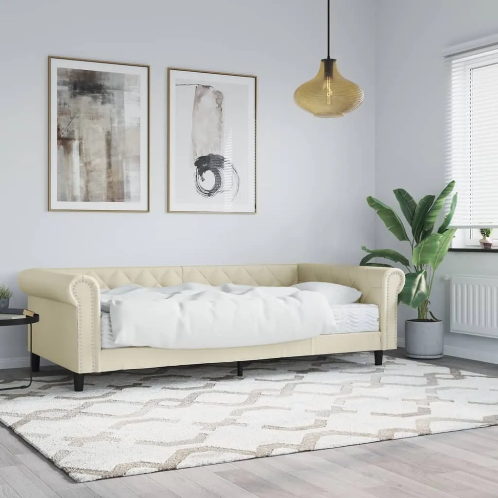 krémszínű műbőr heverő matraccal 90 x 200 cm