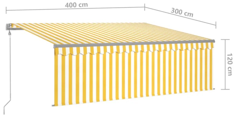 sárga-fehér redőnyös, LED-es, szélérzékelős napellenző 4x3 m