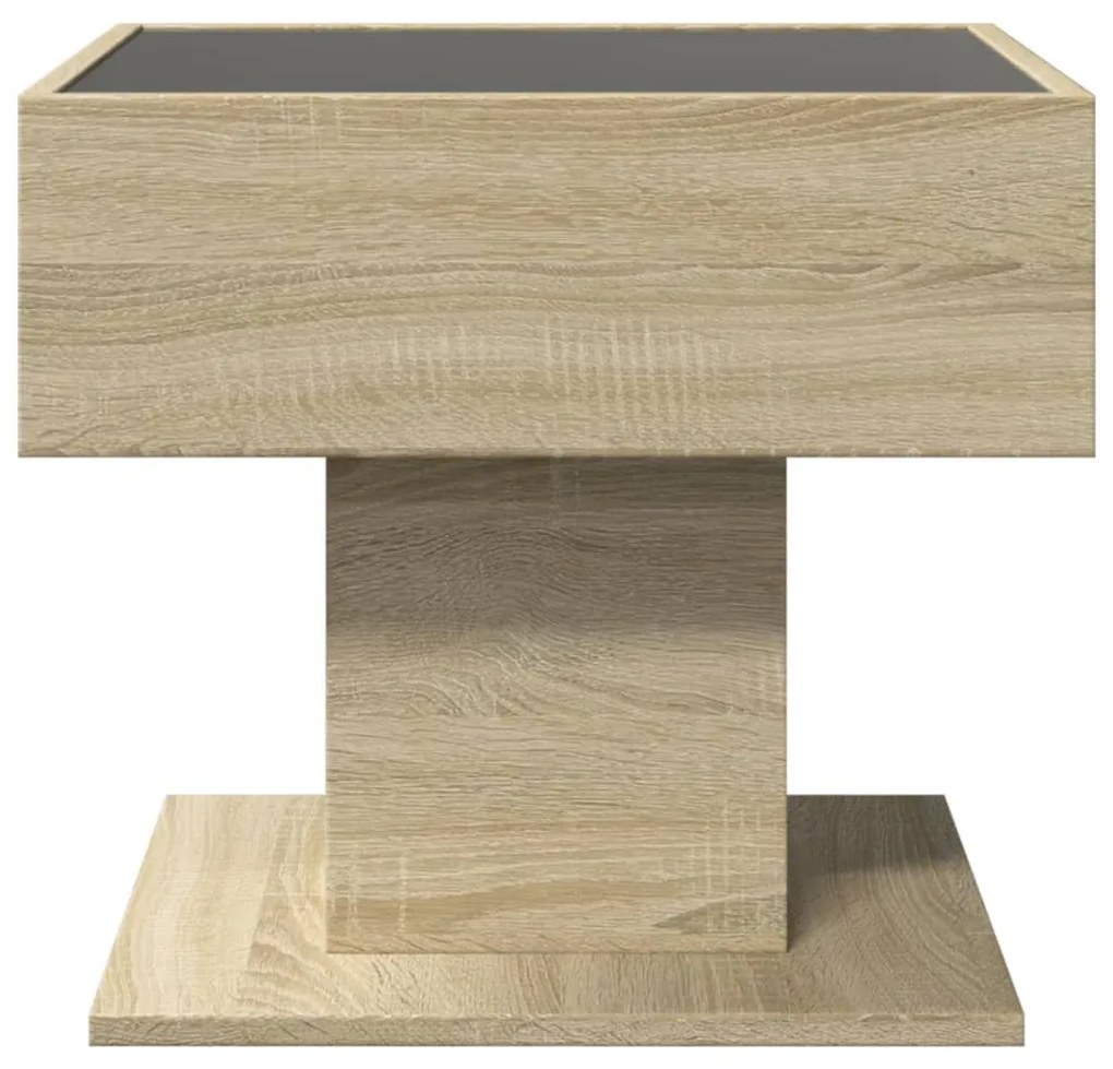 sonoma tölgy szerelt fa dohányzóasztal LED-del 50 x 50 x 45 cm