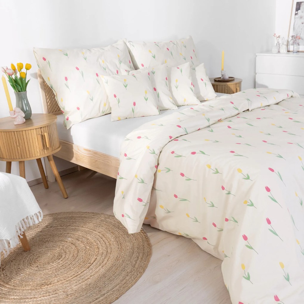 Goldea pamut ágyneműhuzat - tulipánok 140 x 220 és 70 x 90 cm