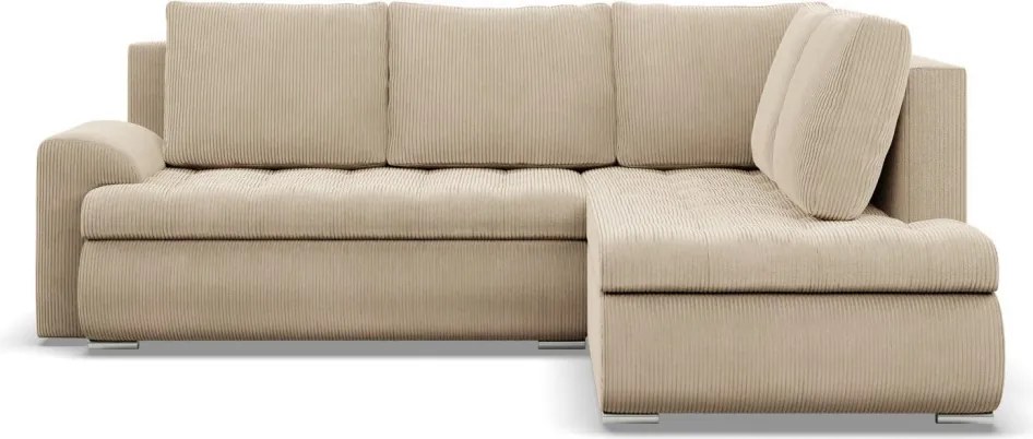 Tokio sarokkanapé, L alakú háttámlával, 2 ágyneműtartóval, kordbársony, jobboldali, bézs