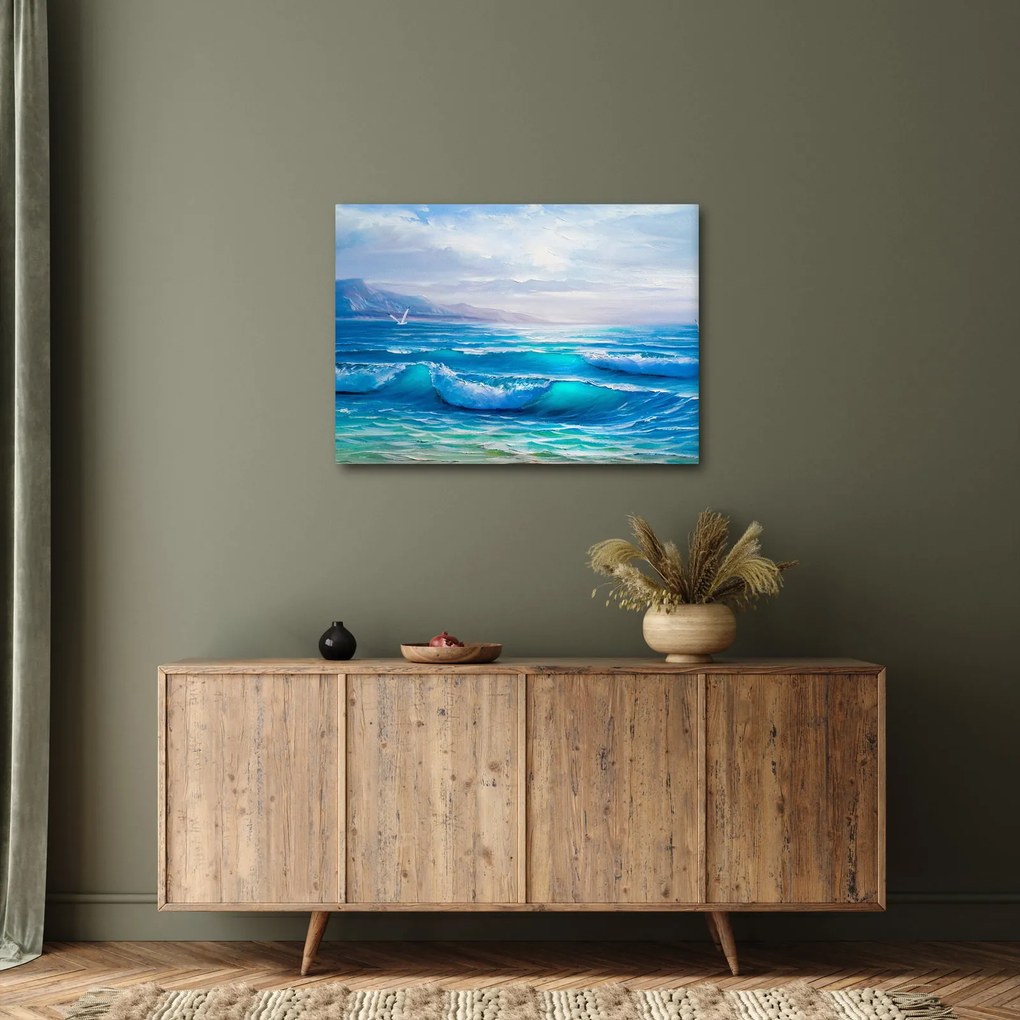 Kép - Olajfestmény a tengerről sirályokkal (70x50 cm)
