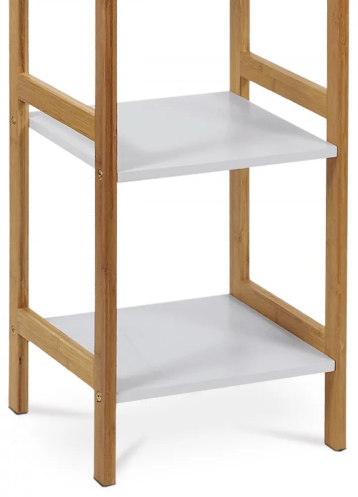 Dr-013-5 Etajeră De Bambus Culoare Natur,5 Rafturi Din MDF Alb, Rezistă Pînă La 15 Kg.