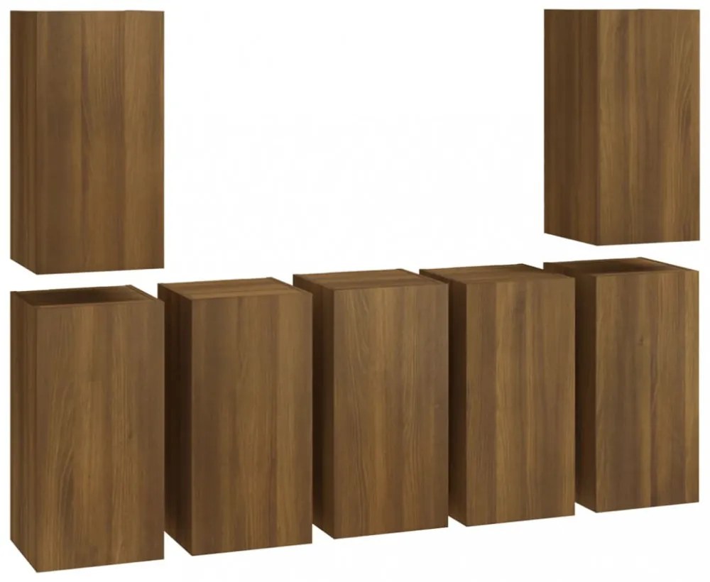7 db barna tölgyszínű szerelt fa TV-szekrény 30,5 x 30 x 60 cm