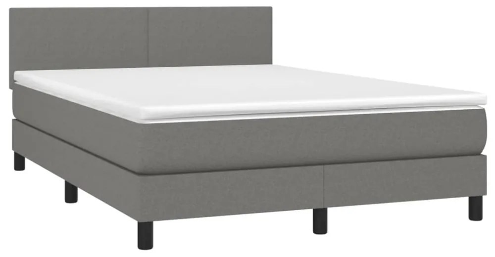 sötétszürke szövet rugós és LED-es ágy matraccal 140x190 cm