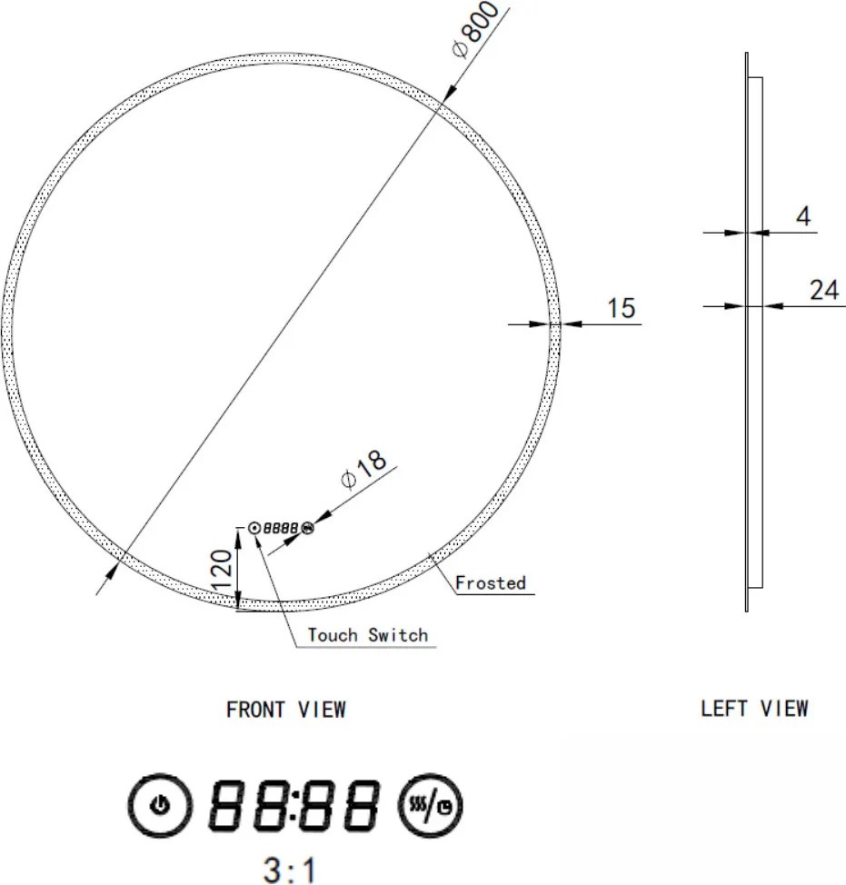 Kerek fürdőszobai LED tükör Ø80cm | Bluetooth hangszóró - Páramentesítő - Óra - Fényerő és színhőmérséklet szabályozás | Welland Alpha