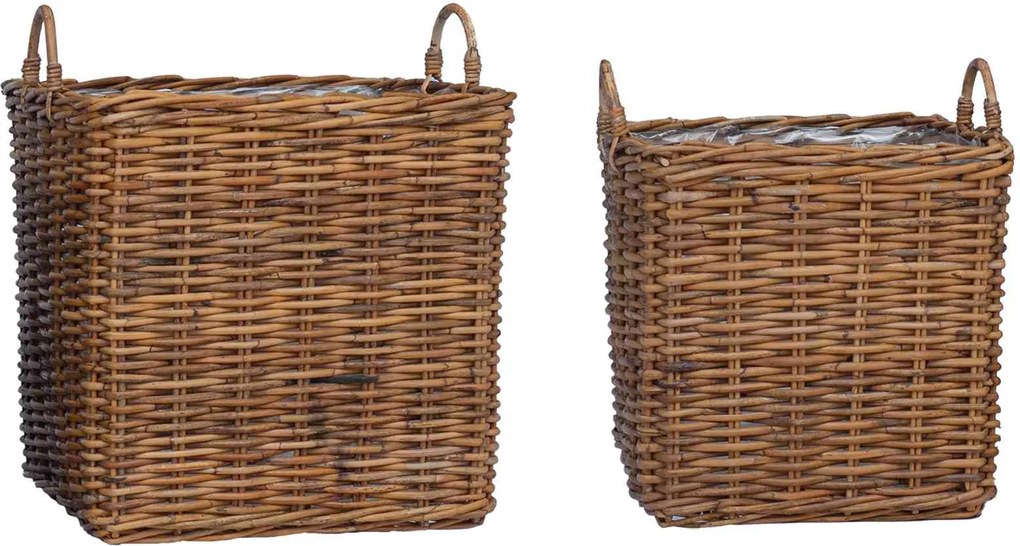vidaXL Virágágyás Kosár tárolóval 2 pcs Barna Lacak Fonott