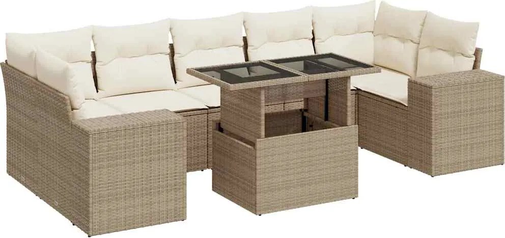 vidaXL 8 részes bézs polyrattan kerti ülőgarnitúra párnával