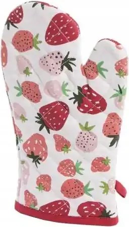 Stílusos konyhai kesztyű, epres mintával
