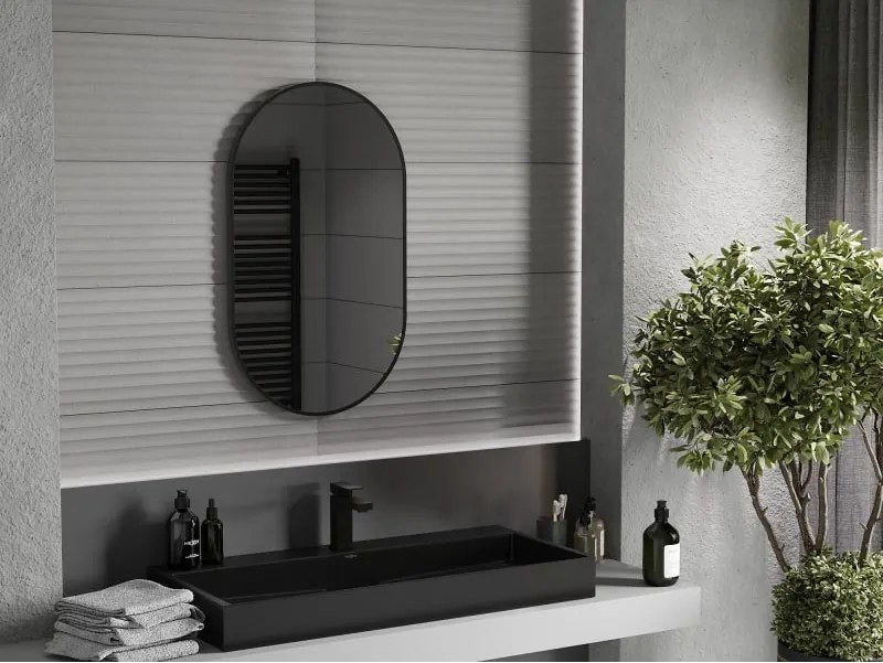 Mexen Loft ovális fürdőszobai tükör 85 x 50 cm, fekete keret - 9851-085-050-000-70