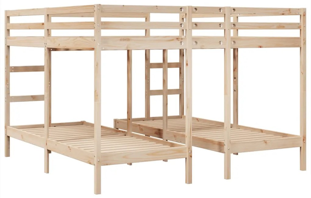 tömör fenyőfa tripla emeletes ágykeret 200x200/80x200 cm