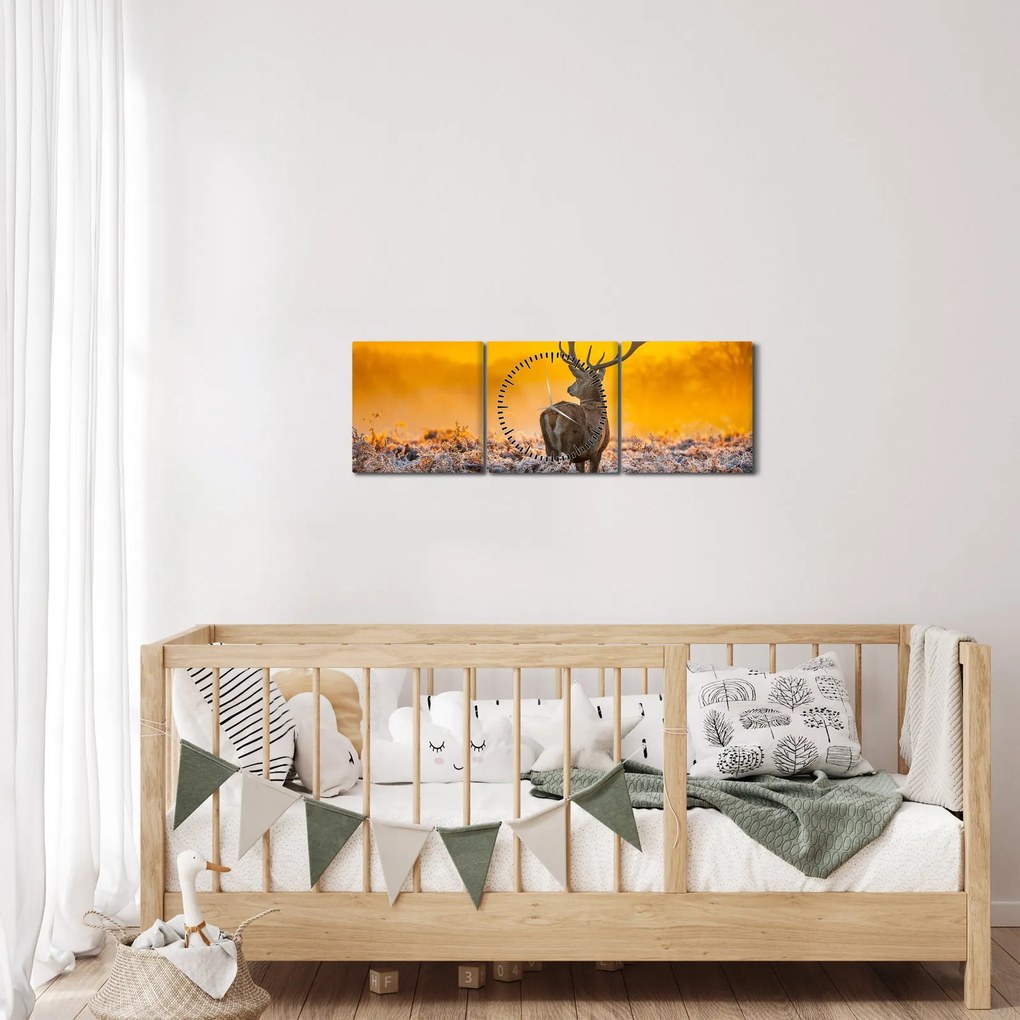 Kép - Szarvas napfelkeltekor (órával) (90x30 cm)