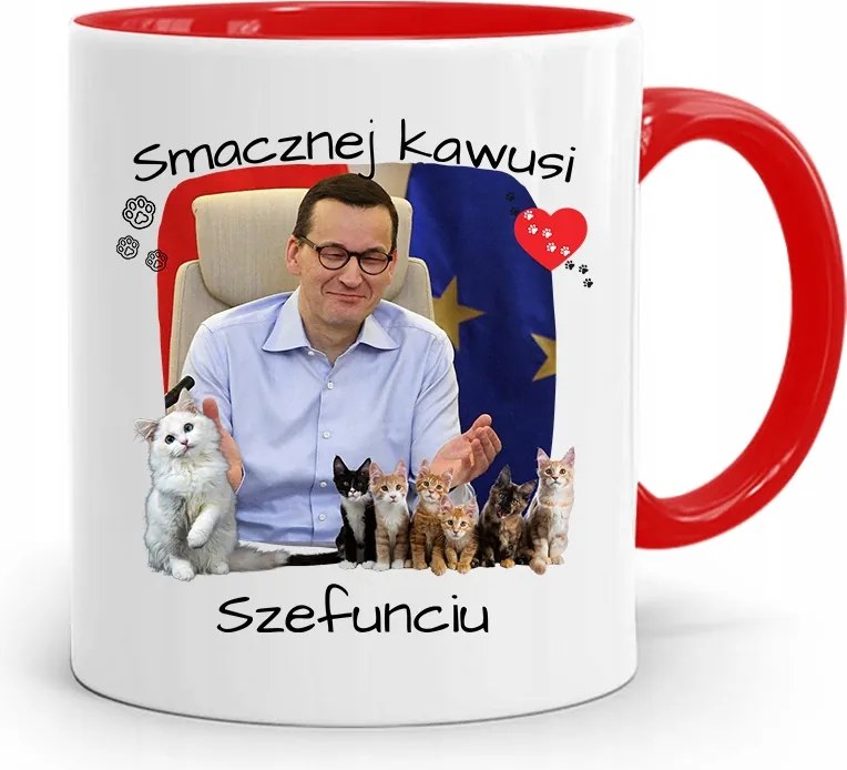 Piros Politikus Bögre Mateusz Morawiecki Miniszterelnök fényképes nyomtatással