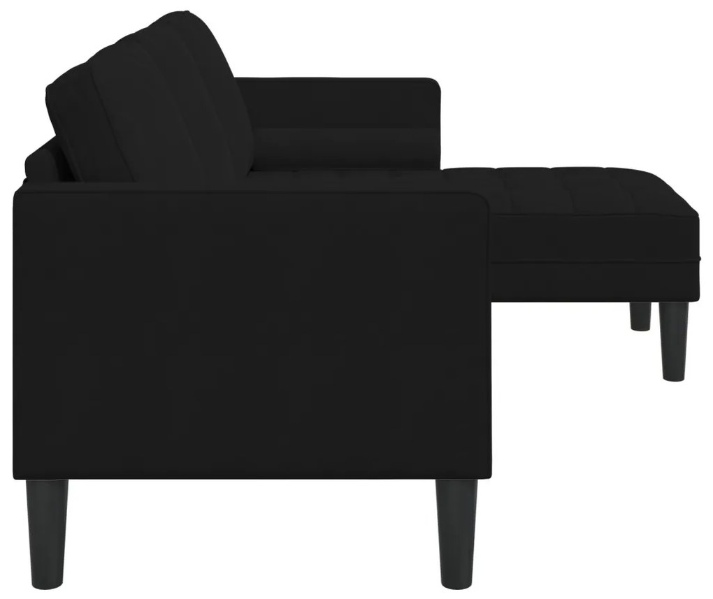 3-fős kanapé chaise longue - L alakú, fekete, 160 cm bársony