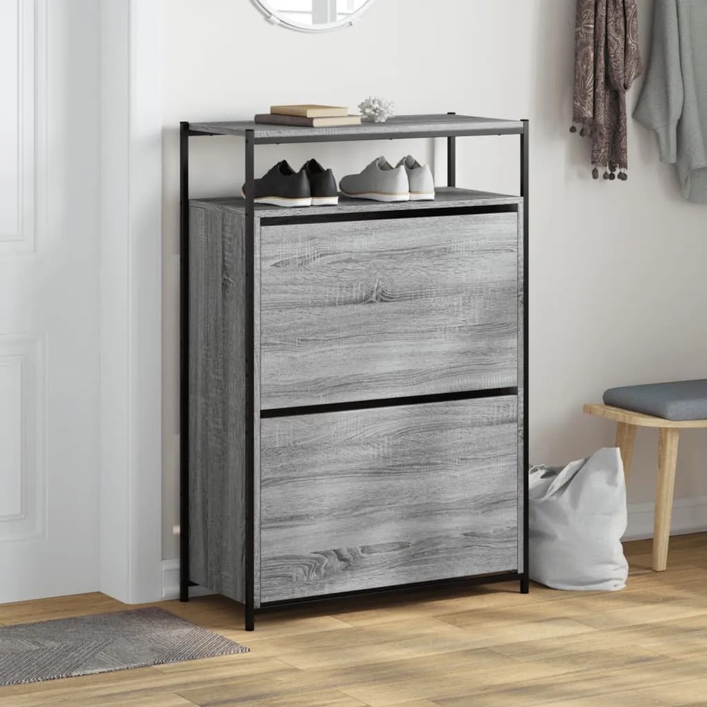 szürke sonoma színű szerelt fa cipősszekrény 75x34x112 cm