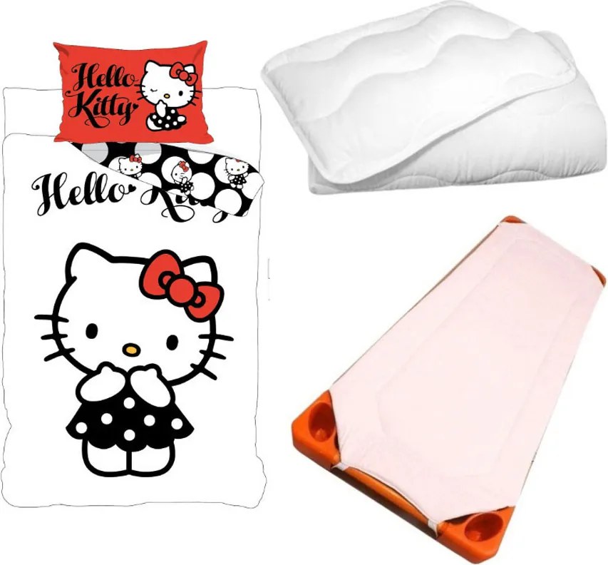 Hello Kitty Black Dress gyerek, ovis ágyneműhuzat, derékalj és paplan/párna szett 100x135 cm 40x60 cm