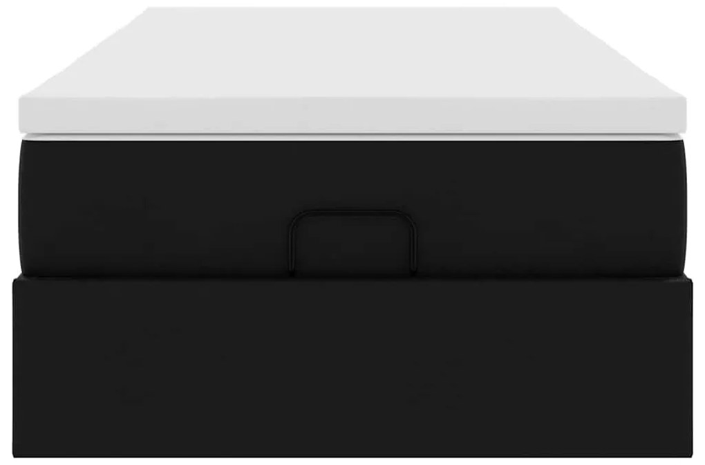 Ottomán ágykeret matraccal Fekete 90x190cm műbőrrel
