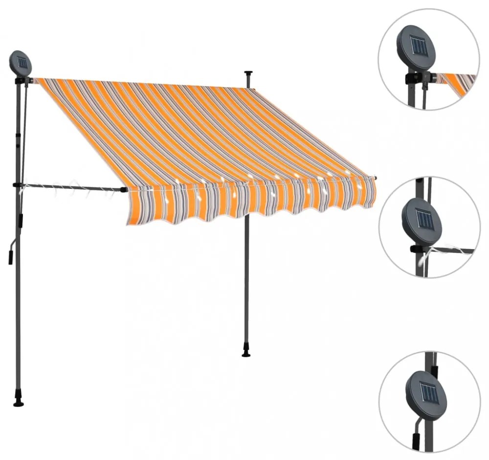 sárga és kék kézzel feltekerhető LED-es napellenző 150 cm