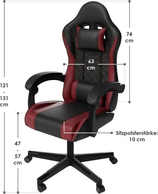 Ergonomikus gamer szék fekete/piros párnákkal