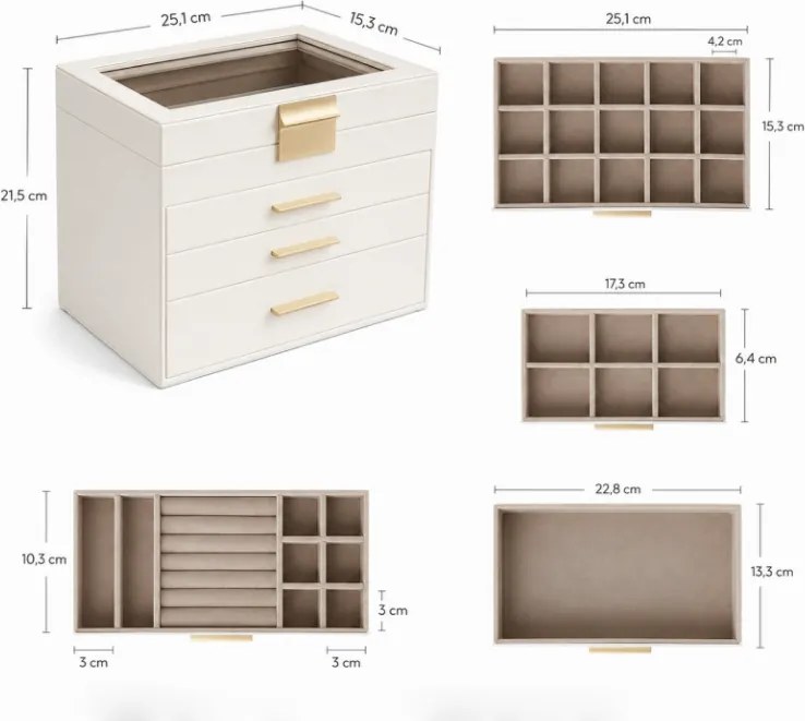 Ékszerdoboz ELEGANT CASE 25,1x21,5x15,3 cm öko bőrből, bézs
