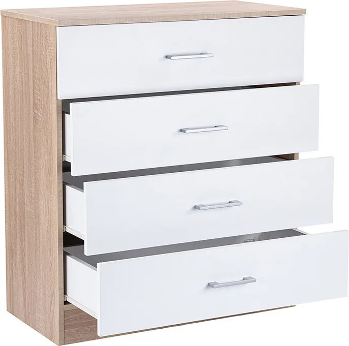 Miami komód 4 fiókos 80x92 cm fehér-sonoma tölgy