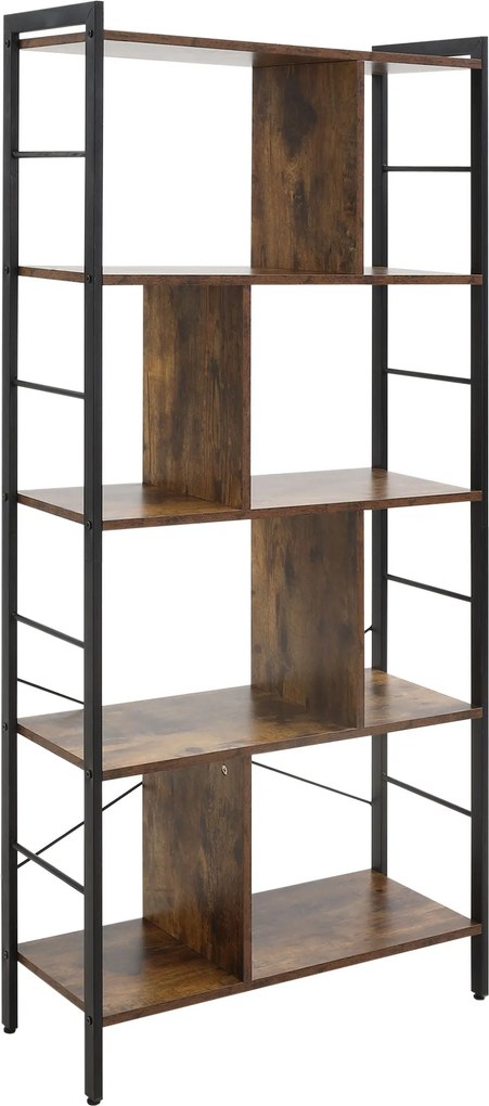HOMCOM 4-Szintes Könyvespolc 8 Tárolórekesszel Ipari Stílusban Nappaliba, Irodába vagy Hálószobába 74x30x157,5 cm Rusztikus Barna | Aosom