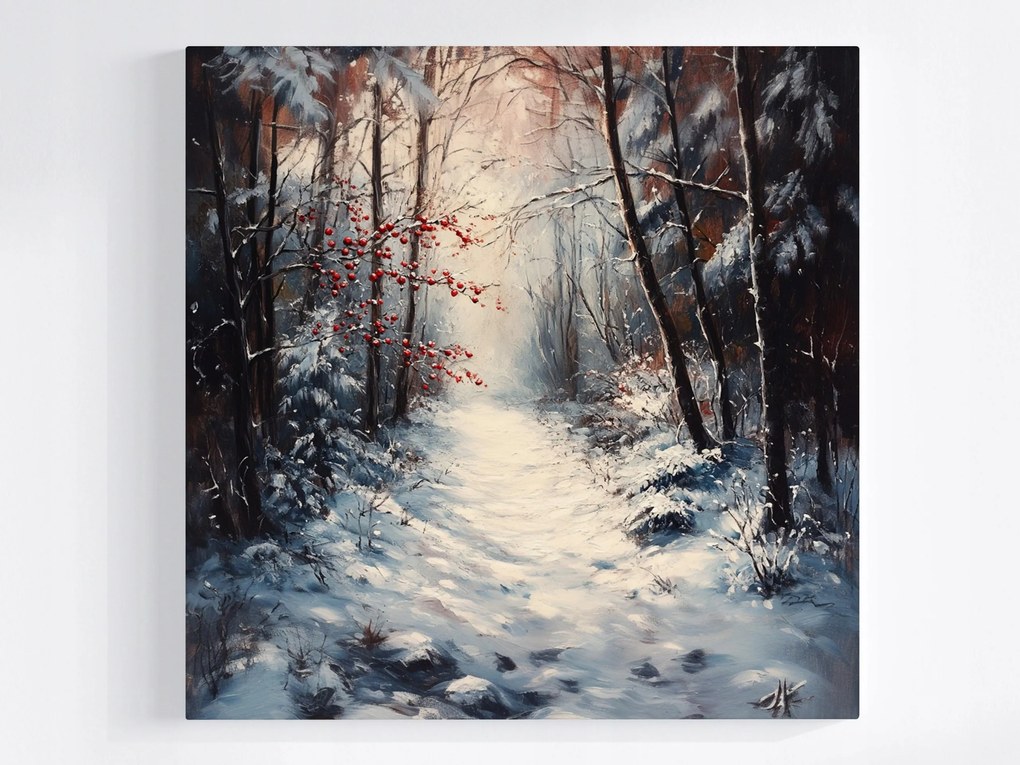 Poszter Erdő Fák Út Ösvény Hó Tél Berkenye 80x80