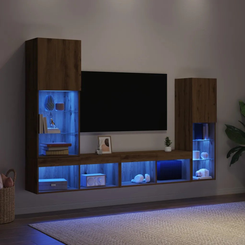 TV szekrény LED világítással Artisan tölgy 40.5x30x102 cm
