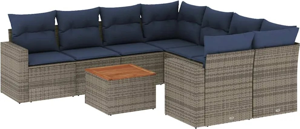 vidaXL 9 részes szürke polyrattan kerti ülőgarnitúra párnával