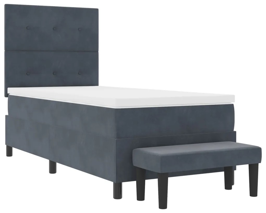 Boxspring ágy matraccal és paddal Sötétszürke 100x200 cm Bársony