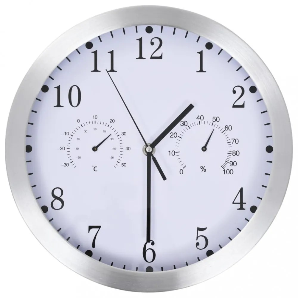 kvarcszerkezetes fehér falióra higrométerrel, hőmérővel, 30 cm