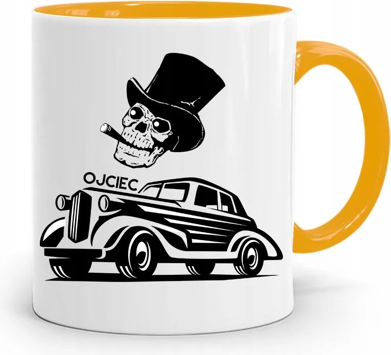 Sárga Apák Napi Bögre Apáknak Apa És Autó Nyomtatott Fényképpel