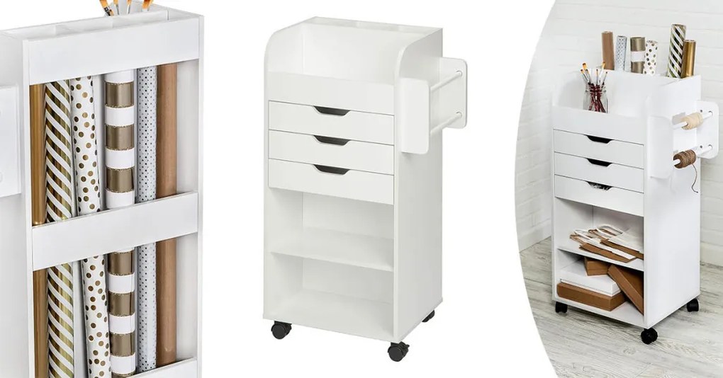 Gurulós tárolószekrény polcokkal, fiókokkal