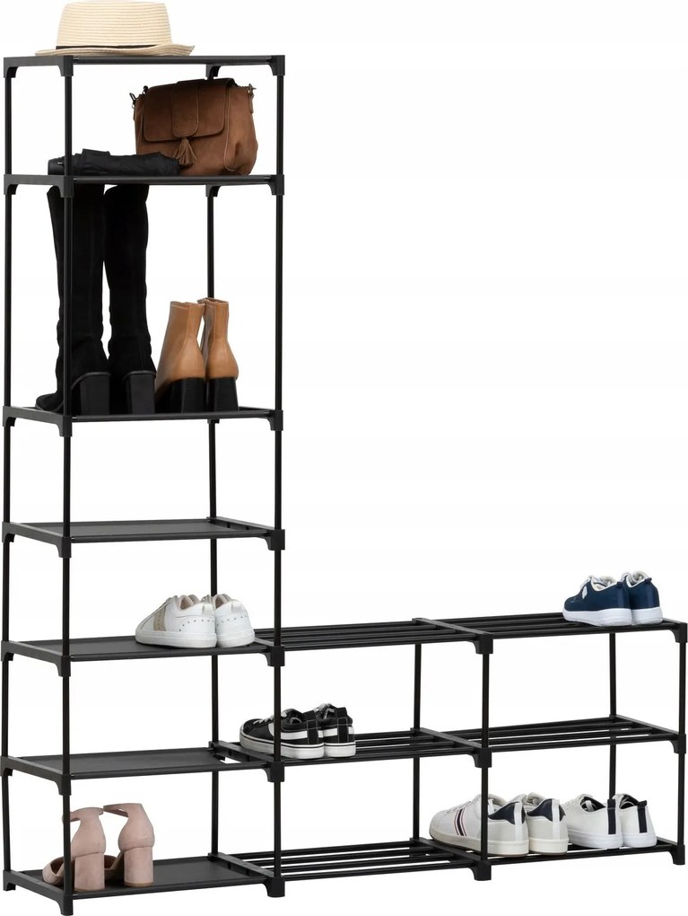 Moduláris Cipős Szekrény Állvány Cipőtartó Állítható 32 Pár Cipőhöz Fekete Loft Stílus