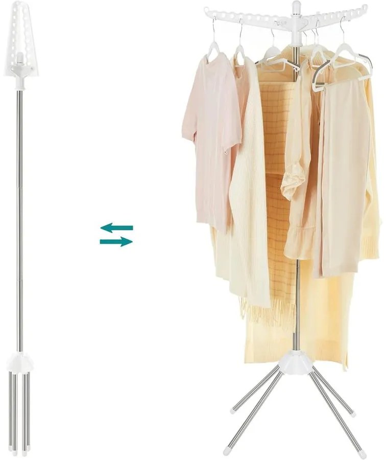 SONGMICS ruhaszárító, 3 forgatható kar vállfáknak fehér és ezüst színben