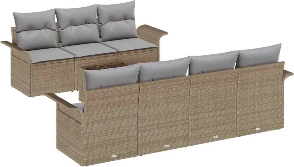 vidaXL Kerti Kanapé Szett párnával 8 pcs Barna és szürke polirattan