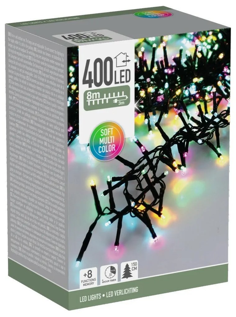 Macaron kültéri fényfüzér, 8 m, 400 LED, (zöld, narancssárga, kék, rózsaszín), időzítő, IP44, 8 m