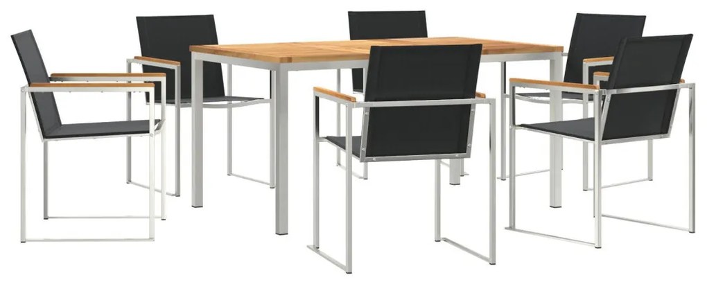 7 Darabos Kerti Étkező Szett Tömör Tíkfából, Kültéri Étkező Asztal 150x90x75 cm Tömör Tíkfából